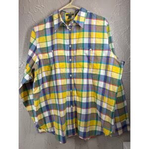 Lauren Ralph Lauren‎ Shirt Womens Plaid Preppy Casual Roll Tab Sleeve Size XL